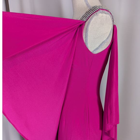 Y2K Cache One Shoulder Rhinestone Trim Mini Dress Hot Pink Size 2 - Picture 10 of 16